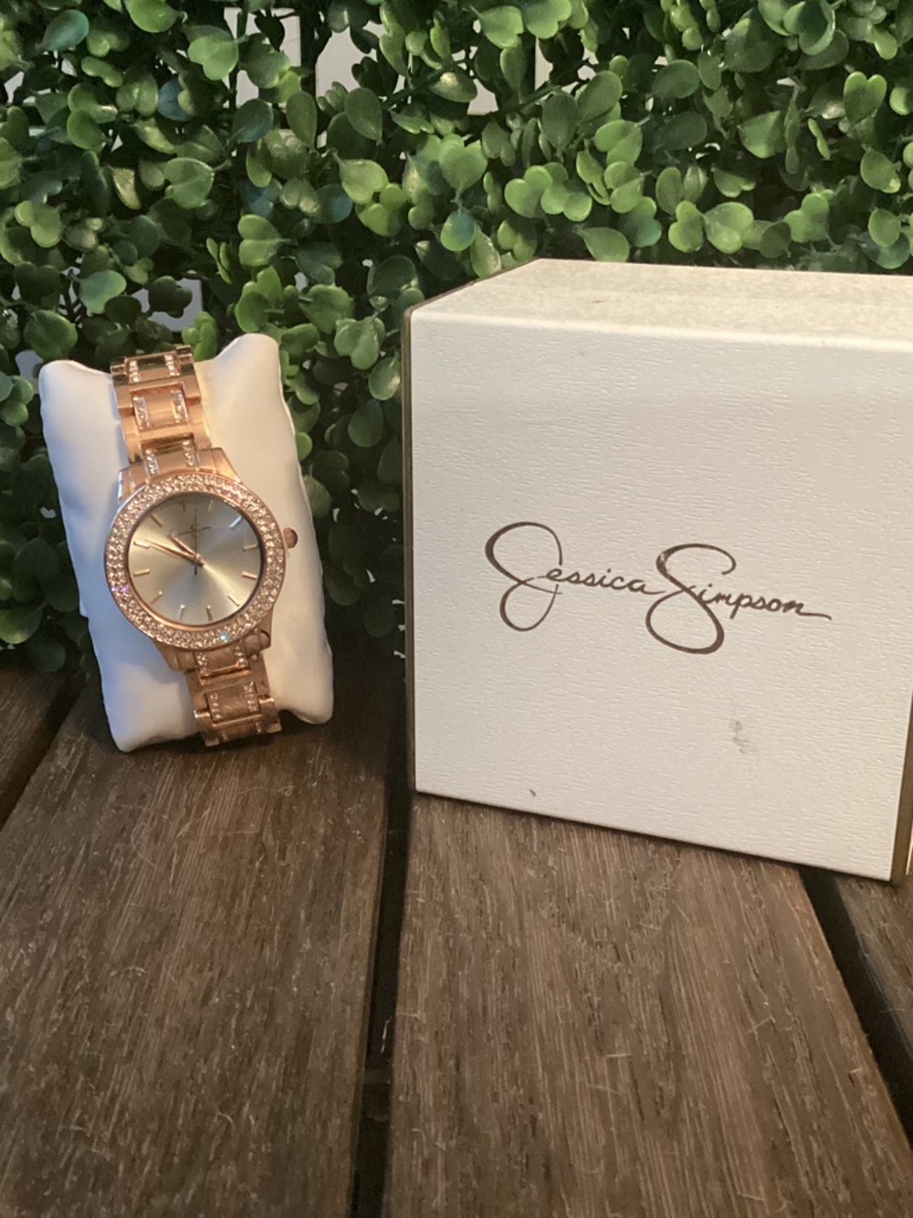 Jessica Simpson Rose Gold Crystal Accent Bracelet Watch